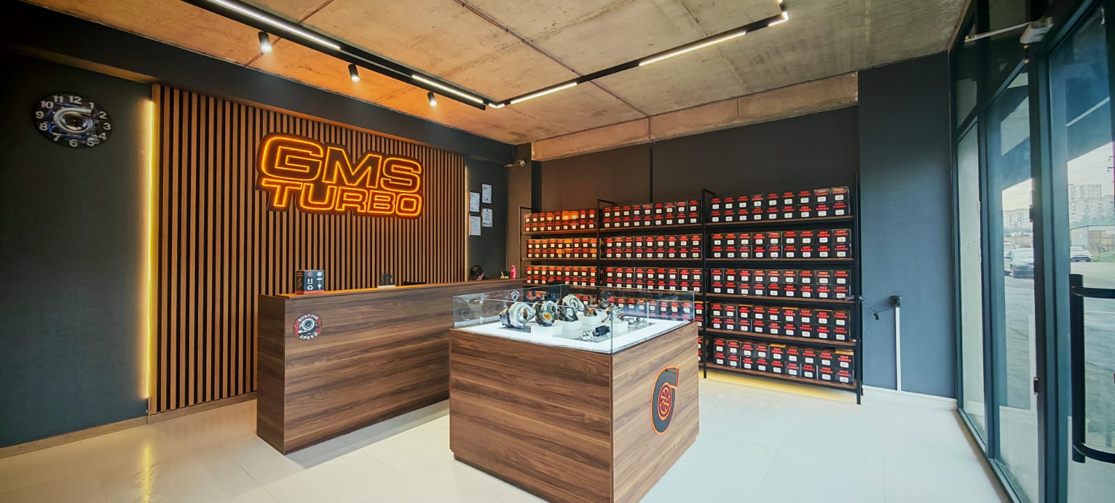 The GMS Turbo Georgia showroom floor in Tbilisi